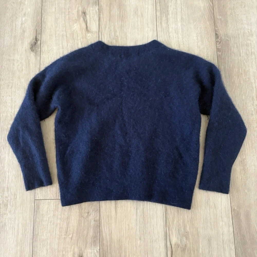Madewell Cashmere Pullover Sweater Medium Blue Solid Long Sleeve Knit Top SHRUNK
